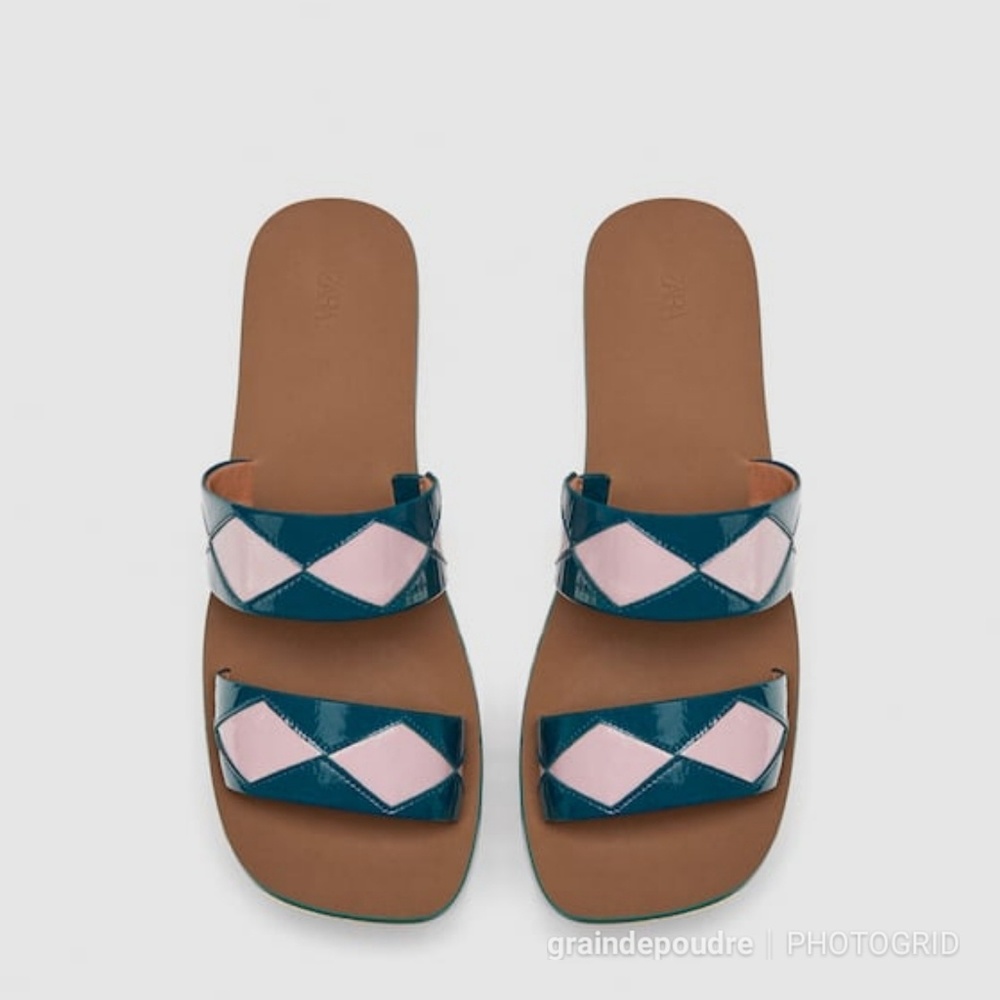 Zara Studio Patent Leather Geometric Slide Sandals 38 7.5 - Picture 6 of 6
